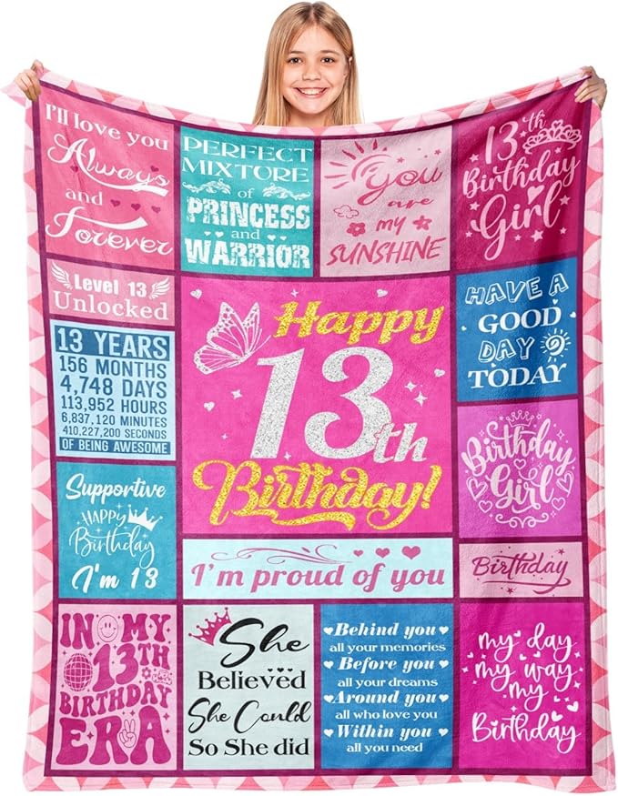 13th Birthday Gifts for Girls, 13 Year Old Girl Gifts, 13th Birthday Decorations for Girls, Gifts for 13 Year Old Girl, Teenager Girl Gift Ideas, Birthday Gifts for Teen Girls, Girls Blanket 50"x60" - Bloomnest