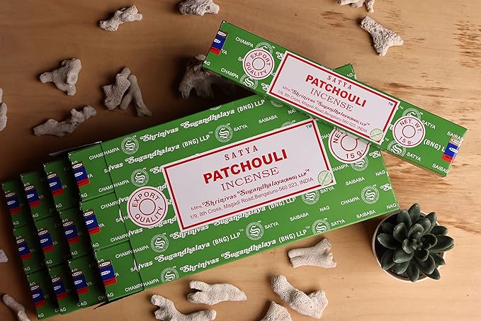EARTH Satya Patchouli Incense Sticks 15 GMS (Pack of 12) (Green Certified) Indian Perfumed Hand Rolled Agarbatti Perfect for Worship,Relaxation, Medication. Earth