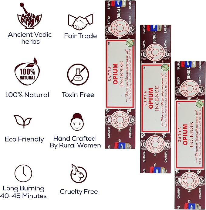 Satya Opium Incense Sticks, Satya Bng (Bangalore) Insenses 15gmx12 Pack with Raajsee Incense Holder Bundle, Satya Nagchampa Natural Incense - Bloomnest