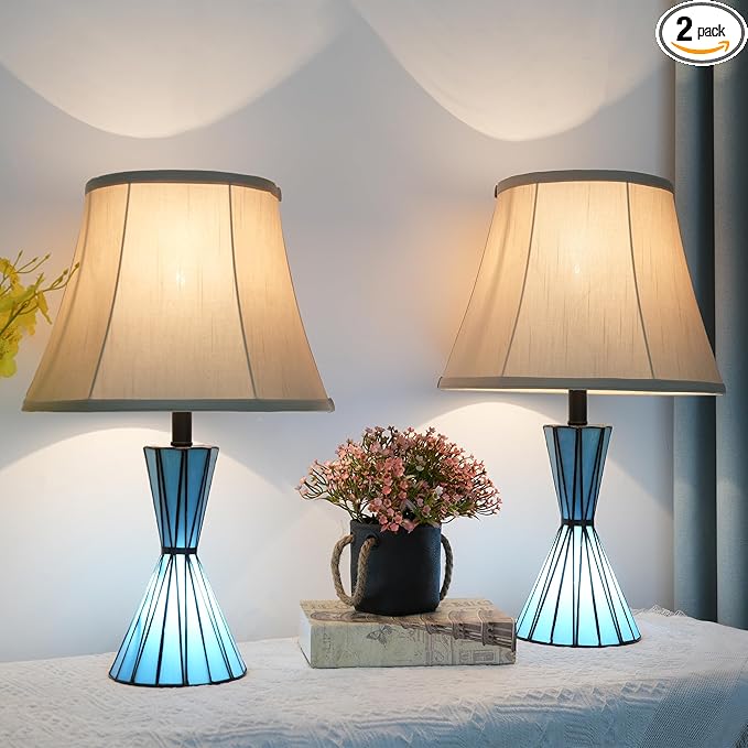 Table Lamps Set of 2, 3-Way Dimmable Modern Glass Table Lamps for Living Room with Stained Glass Night Lights 21" Bedside Desk Lamps for Nightstand for Home Decorations - Bloomnest