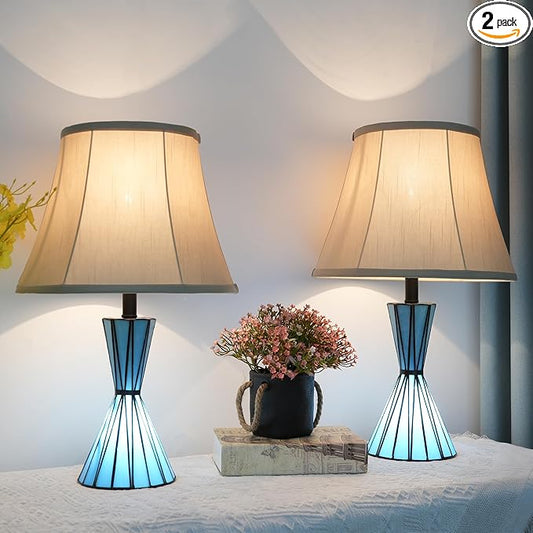 Table Lamps Set of 2, 3-Way Dimmable Modern Glass Table Lamps for Living Room with Stained Glass Night Lights 21" Bedside Desk Lamps for Nightstand for Home Decorations - Bloomnest