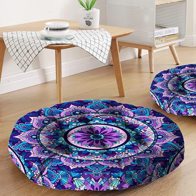 Mandala Meditation Cushion, Boho Meditation Mat, Meditation Pillows for Sitting on Floor, Cushions for Sitting in Home and Outdoor, Round Floor Pillows Cushion Seating for Yoga 22'' X 22'' - Bloomnest