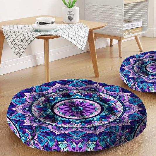 Mandala Meditation Cushion, Boho Meditation Mat, Meditation Pillows for Sitting on Floor, Cushions for Sitting in Home and Outdoor, Round Floor Pillows Cushion Seating for Yoga 22'' X 22'' - Bloomnest