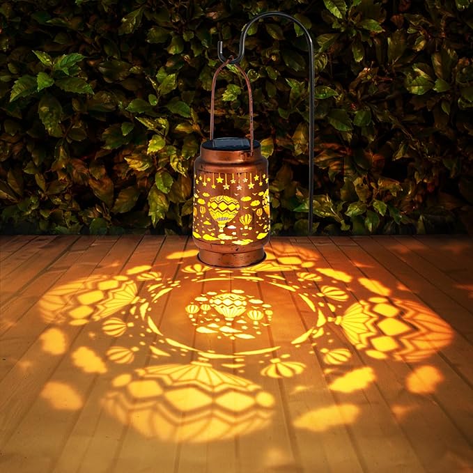 Solar Lanterns Outdoor Garden Decor, Gifts for Women, Mom, Grandma, Birthday, Thanksgiving, Decorative Waterproof Hanging Metal LED Light for Yard, Patio, Lawn, Landscape, Backyard (Hot Air Balloon) - Bloomnest