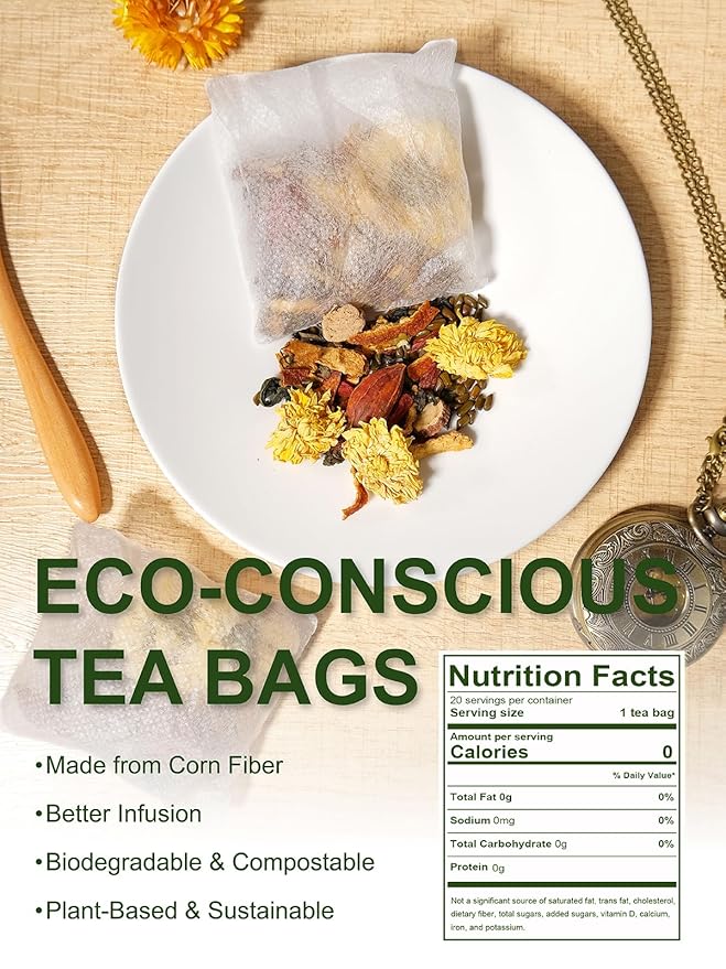 TeeLux Dandelion Wolfberry Tea, Blend with Chrysanthemum, Goji Berries, Cassia Seed, Licorice, Smooth & Mellow Flavor, Caffeine Free, 20 Count - Bloomnest