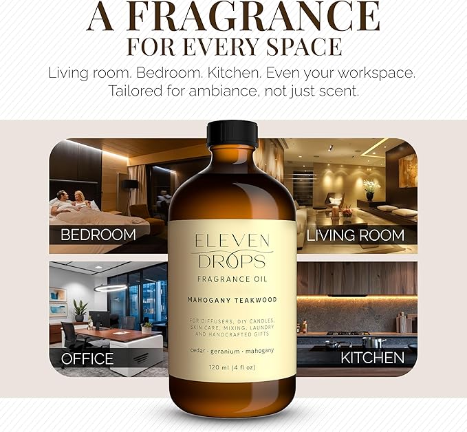 Mahogany Teakwood Diffuser Oil – Premium Fragrance Oil for Cold Air Diffusers, Home, Office, DIY Candles – Rich Woody Aroma, Long Lasting, Pet Friendly, Made in USA, 4 Fl.Oz. Glass Bottle - Bloomnest