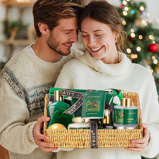 Valentines Day Gifts Basket for Women and Men- 15-Piece Premium Eucalyptus Bath Gift Set - Spa Kit, Ideal for Birthday, Mothers Day, Father’s Day, Christmas, Perfect for Holidays Self Care