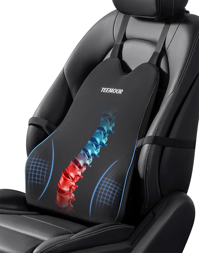 Lumbar Support Pillow for Car Improve Lower Back Pain Relief & Sitting Posture Back Support Memory Foam Back Cushion for Driving, Lumbar Comfort for Long Sitting, Truck with Three Adjustable Straps - Bloomnest