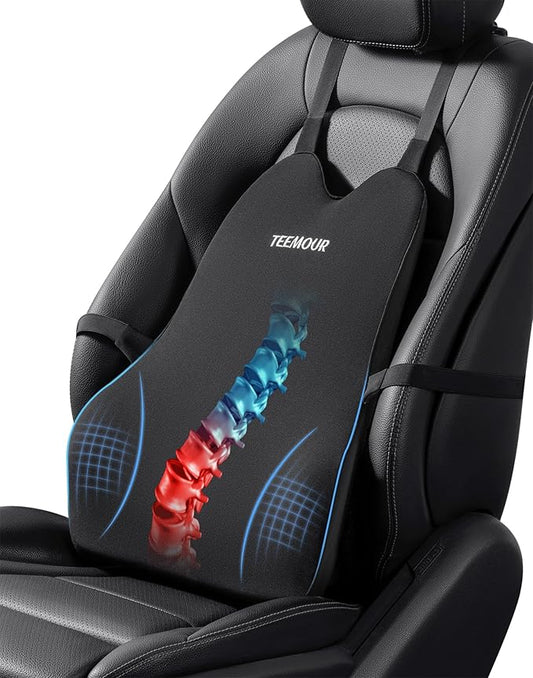 Lumbar Support Pillow for Car Improve Lower Back Pain Relief & Sitting Posture Back Support Memory Foam Back Cushion for Driving, Lumbar Comfort for Long Sitting, Truck with Three Adjustable Straps - Bloomnest