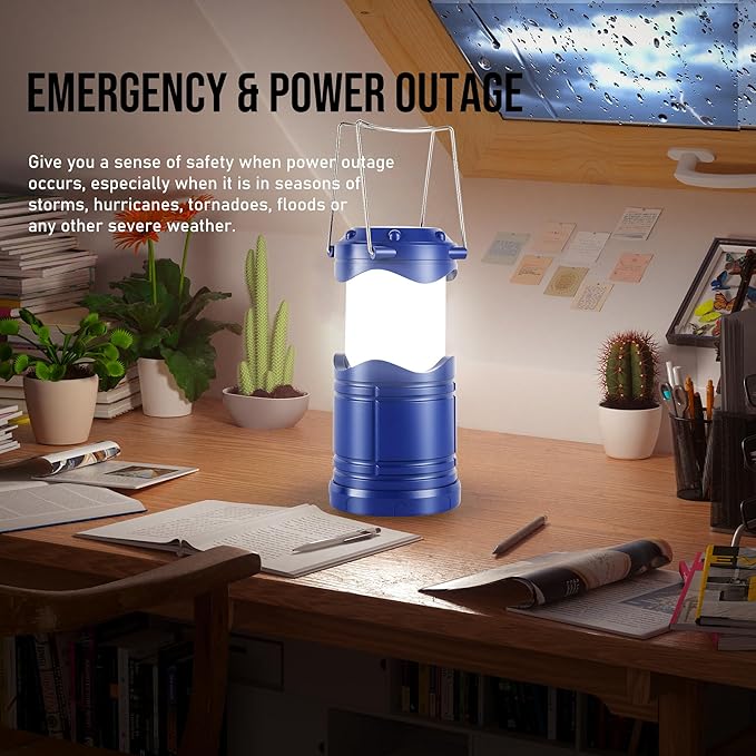 Lichamp LED Camping Lantern, 4 Pack Battery Powered Flashlight for Power Outages, Portable Collapsible Hanging Light Essential for Home, Outdoor, Emergency Lamp Survival Kit Gear for Hurricane, Blue - Bloomnest