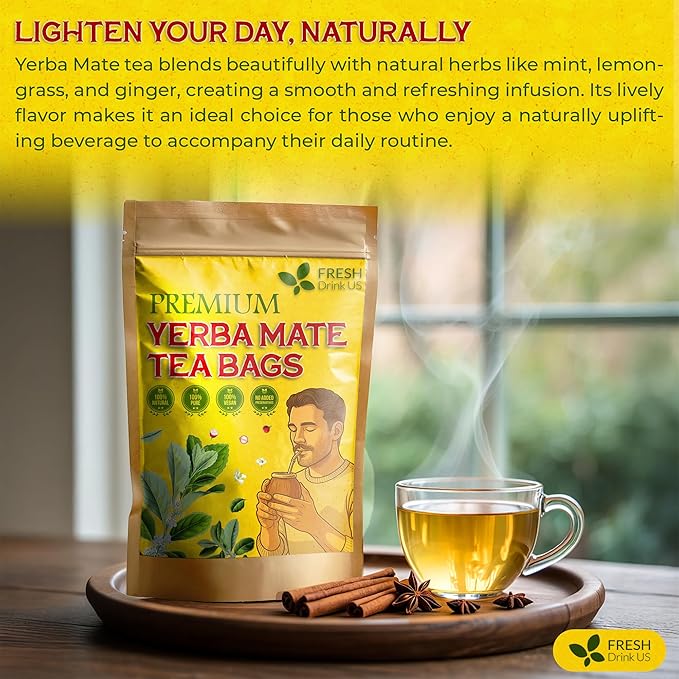 FreshDrinkUS, Yerba Mate Tea Bags | 120 Tea Bags | Traditional South American Herbal Tea – Smooth & Refreshing Flavor – Premium Quality, Sustainably Sourced. Vegan. - Bloomnest