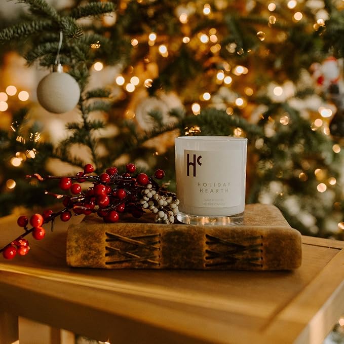 Holiday Hearth Single Wick Soy Candles, Luxury Scented Candles for Home - Up to 60 Hour Burn Time, Cruelty-Free Soy Wax Blend - Frosted Sugar Plum & Cinnamon Fragrance (9 oz) - Bloomnest