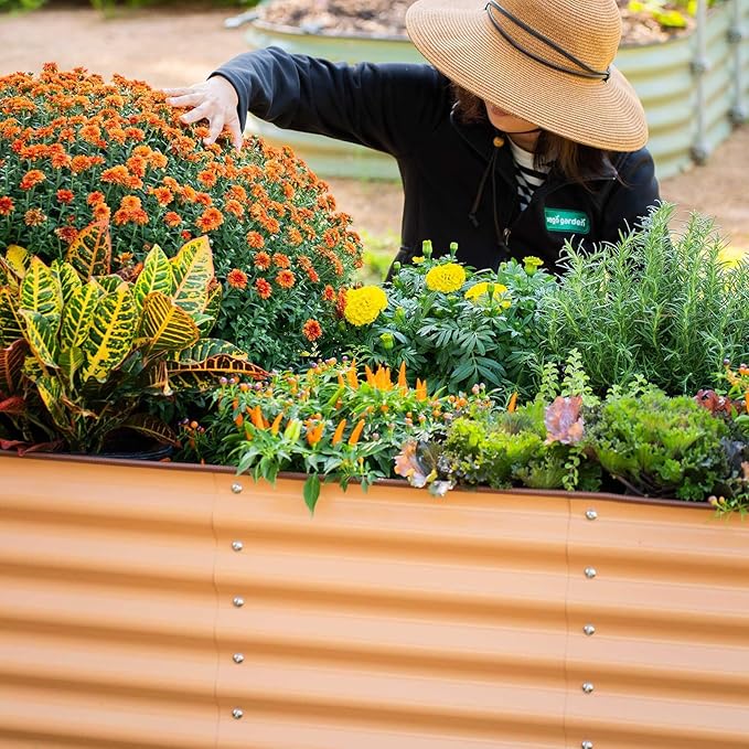 Vego garden Aluzinc Raised Garden Bed Kits, 17" Tall 6 in 1 Modular Metal Raised Planter Bed for Vegetables Flowers Patio Ground Planter Box, Terra Cotta - Bloomnest