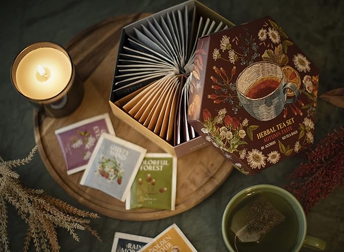 ACORUS Autumn Taste Tea Set, Natural Herbal Tea Variety Pack, Assorted Tea Box, Tea Gift Set of 6 Different Teas, Herbal Tea Sampler of 60 Tea Bags Individually Wrapped, Discover Rich Autumn Teas - Bloomnest