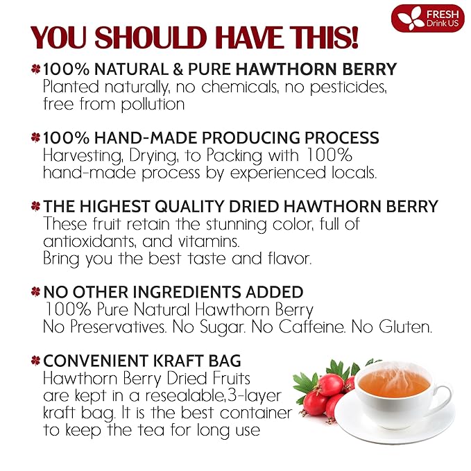 FreshDrinkUS, 16oz Premium Dried Hawthorn Berries – All-Natural, Non-GMO, Perfect for Tea, Smoothies, Baking & Snacking – Healthy, Versatile Superfood - Bloomnest