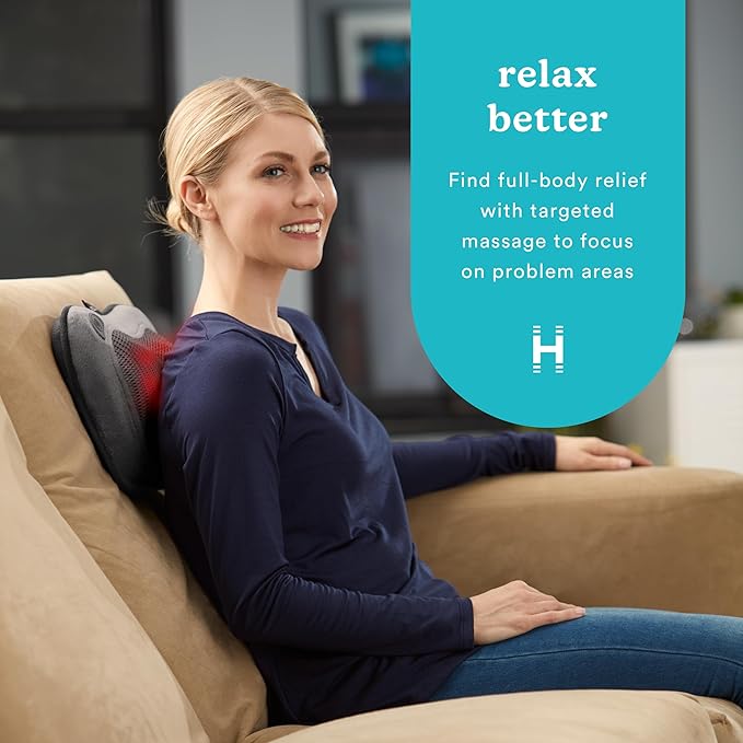 Homedics Cordless Shiatsu All-Body Massage Pillow with Soothing Heat, Reverse Function, Rechargeable Battery, and Integrated Controls –Lightweight - Bloomnest