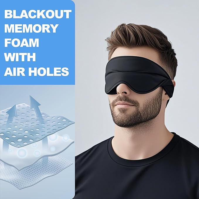 Sleep Eye Mask for Side Sleeper Men Women, Zero Eye Pressure 3D Sleeping Mask, Light Blocking Patented Design Night Blindfold, Soft Eye Shade Cover for Travel, Black - Bloomnest