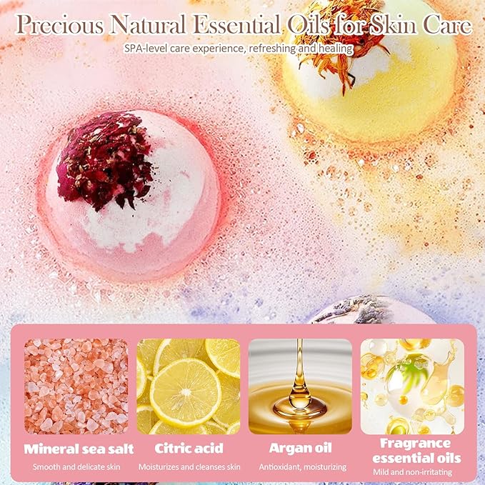 Bath Bombs Set for Women, 20 PCS Natural Argan Oil & Organic Oil Dry Skin Moisturize, 5 Different Scents, Perfect for Bubble Spa Bath, Ideal Gifts for Women, Girls, Wife, Mother - Bloomnest