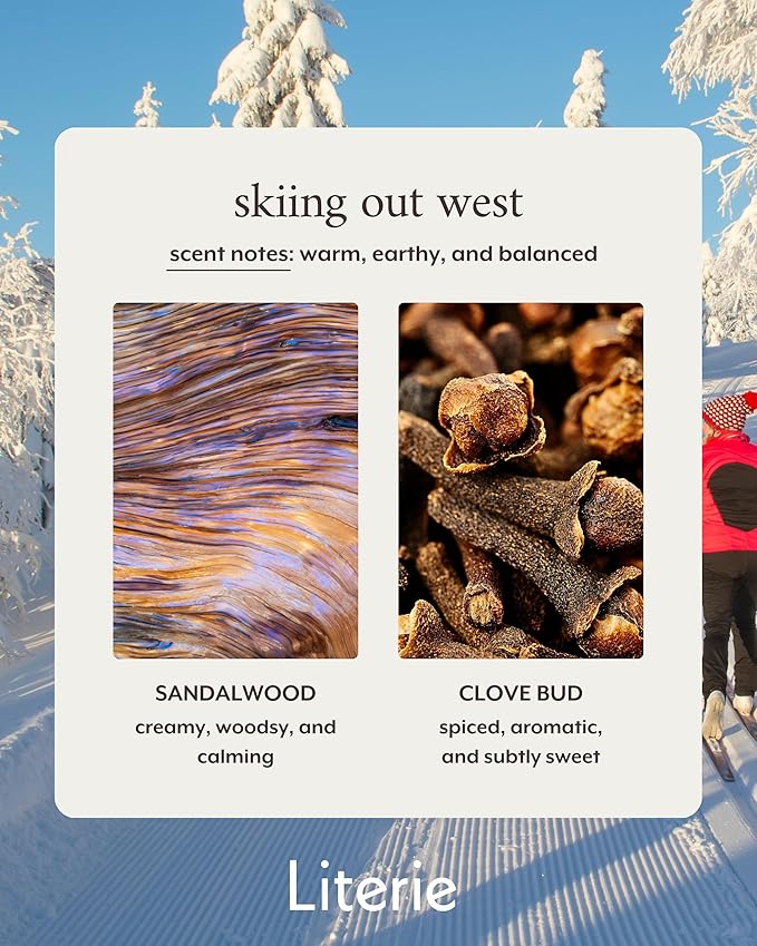 Literie NYC Inspired Scented Candle: Skiing Out West - Sandalwood & Clove Bud Scent, 9oz, 50 Hour Burn, Vegan Soy & Coconut Blend Candle for Home Decor, Gift for Women & Men - Bloomnest