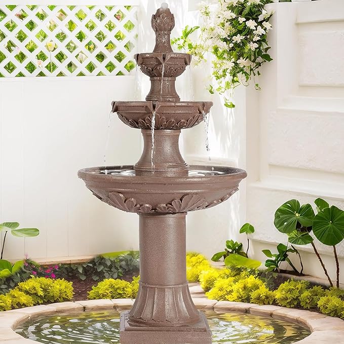 MAGIC UNION Outdoor Garden Water Fountains, 48.4''H Italian Style Fountain and Waterfall Outside, 3-Tier Large Bubbler Cascading Indoor Floor Fountain Features with Pump for Home Yard Decor (Brown) - Bloomnest