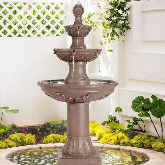 MAGIC UNION Outdoor Garden Water Fountains, 48.4''H Italian Style Fountain and Waterfall Outside, 3-Tier Large Bubbler Cascading Indoor Floor Fountain Features with Pump for Home Yard Decor (Brown) - Bloomnest