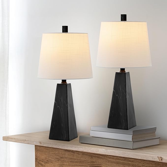JONATHAN Y JYL1037D-SET2 Owen 20.5" Resin LED Table Lamp Contemporary, Office, Living Room, Family Room, Dining Room, Bedroom, Hallway, Foyer, Black Marble Finish (Set of 2) - Bloomnest