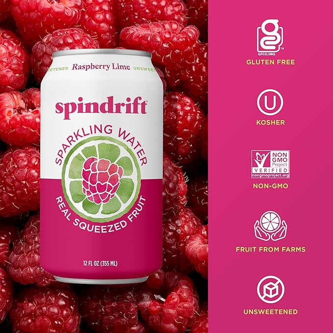Spindrift Sparkling Water, Raspberry Lime Flavored, Made with Real Squeezed Fruit, Only 9 Calories per Can, 12 Fl Oz Cans, Pack of 24 - Bloomnest