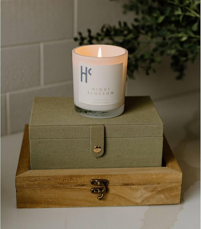 Night Blossom Single Wick Soy Candles, Luxury Scented Candles for Home - Up to 60 Hour Burn Time, Cruelty-Free Soy Wax Blend - Jasmine Fragrance, Notes of Apple & Musk (9 oz) - Bloomnest
