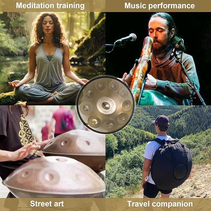 Handpan Drum 22 Inches D Minor Kurd, 432Hz 10 Notes Hand Drum Instrument, Premium Steel Drum, Handpan Instrument for Adults (Gold) - Bloomnest