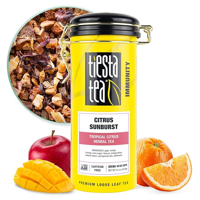 Tiesta Tea - Citrus Sunburst, Loose Leaf, Tropical Citrus Herbal Tea, Premium Non-Caffeinated Fruit Blend, Make Hot or Iced, Brews Up to 50 Cups, 5.5 Ounce Refillable Tin - Bloomnest