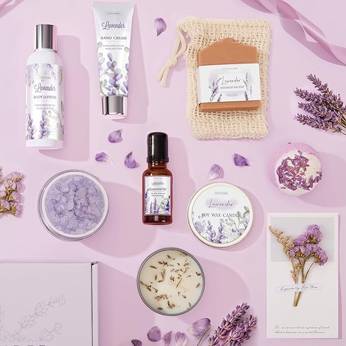 Gifts for Women, Lavender Bath and Body Gift Basket Relaxing Spa Self Care Gift, Mothers Day Gifts Happy Birthday Gift Baskets, Thank You for Mom Her Sister Wife Girlfriend Teacher Friends Friendship - Bloomnest