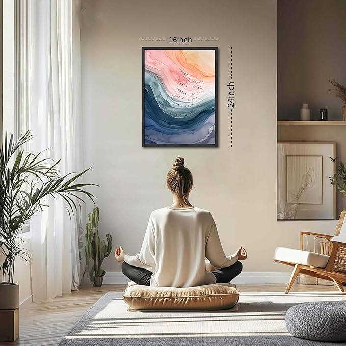 Mental Health Wall Art, Therapy Office Pictures Wall Decor, Inhale Exhale Art Paintings, Canvas Prints, Therapist Artwork for Meditation Room Calming Corner Decoration, Floating Framed 16x24 Inch - Bloomnest