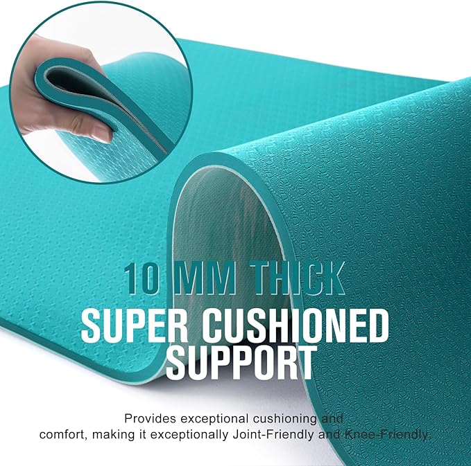 UMINEUX Extra Thick Yoga Mat, 2/5 Inch (10MM), Natural Rubber and TPE Non Slip Yoga Mats with Strap for Women Men, Eco Friendly Exercise Mat for Yoga, Pilates and Home Workout - Bloomnest