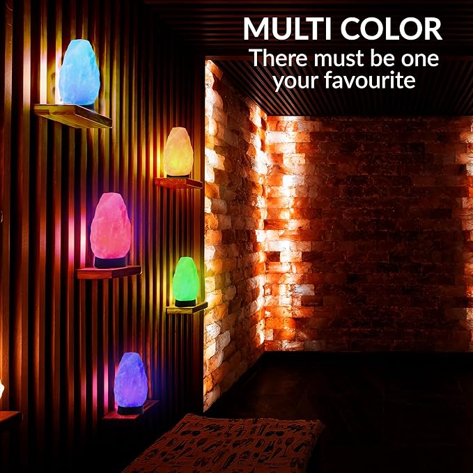 Himalayan Salt Lamp Multicolor with USB & Plastic Base – Hand-Carved Himalayan Salt Lamp for Home, Office, and Dorm Decor | LED Multicolor Salt Lamp for Relaxation, Ambiance, and Air Purification - Bloomnest