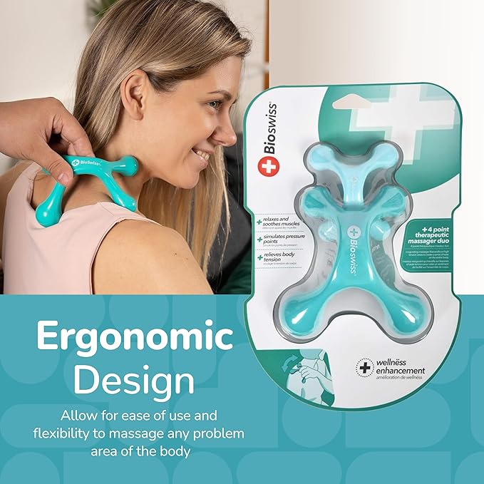 BioSwiss 2-Pack Handheld Full Body Massager, 4-Leg Pressure Point Tool for Back, Neck, and Shoulder, Includes 1 Large and 1 Small Bioswiss
