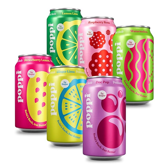Poppi Sparkling Prebiotic Soda Beverage with Apple Cider Vinegar, Seltzer Water and Fruit Juice, Party Starters Variety Pack, 12 Fl Oz, Pack of 12, Packaging May Vary - Bloomnest