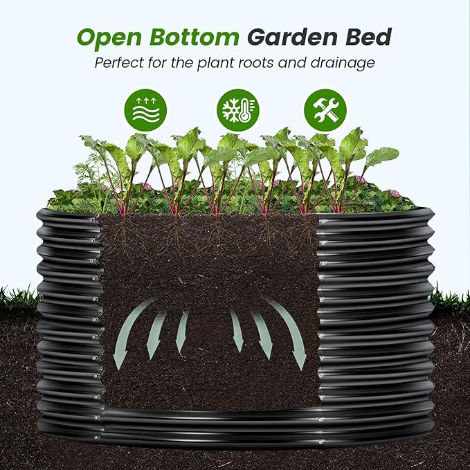 Land Guard 3×3×3ft Galvanized Raised Garden Bed Kit, Round Galvanized Planter Raised Garden Boxes Outdoor, Large Metal Raised Garden Beds for Vegetables, Grey - Bloomnest