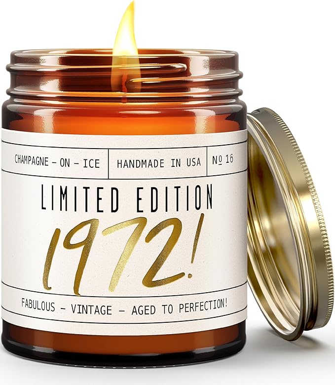 53rd Birthday Gifts for Women - 'Limited Edition 1972' Soy Candle, w/Champagne on Ice I 53rd Birthday Gifts for Women I 53rd Gift for Her Ideas I 9oz Reusable Jar, 50Hr Burn, Made in USA - Bloomnest