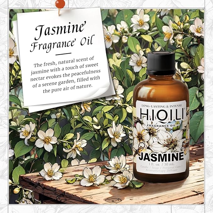 HIQILI Jasmine Fragrance Oil for Aromatherapy Diffuser, Floral Scent for Candle, Perfume Making, Skin Care, Laundry Essential Oil - 1 Fl Oz HIQILI