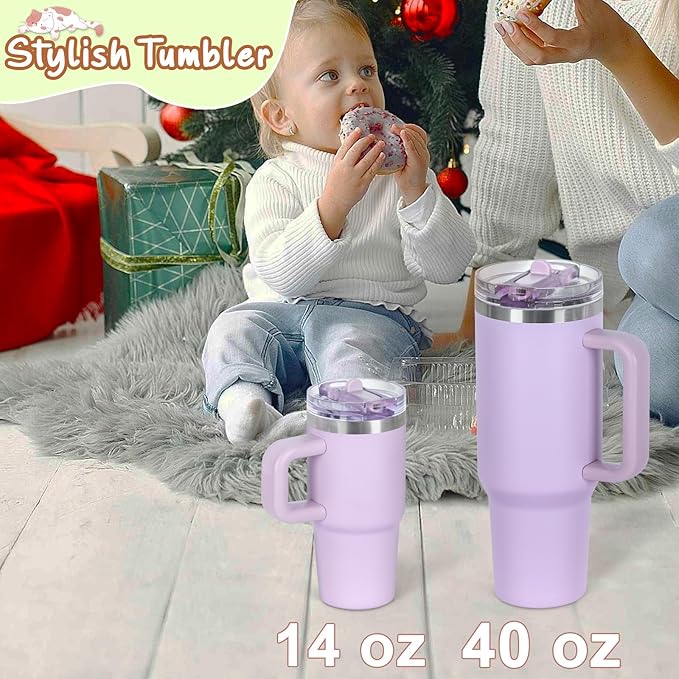 Cosictic 14 Oz Flip Straw Tumbler with Handle for Kids, Stainless Steel Double Wall Insulated Cup for Children with Flip Top Lid, 14 Oz Leak-proof Cups for Kids, Purple - Bloomnest