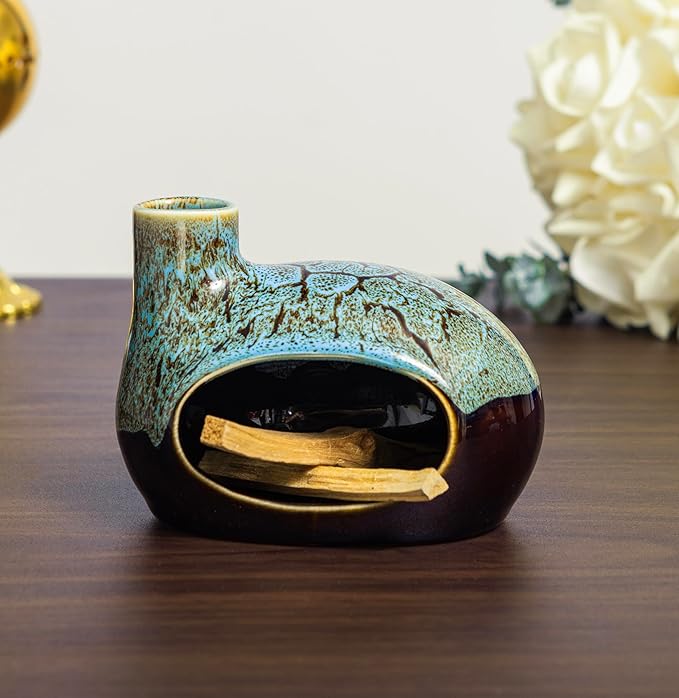 Palo Santo Holder Ceramic Incense Burner for Palo Santo Sticks, Cone and Sage Burning, Mini Chiminea Incense Burner Holder for Yoga Spa Aromatherapy Meditation, Home Office Decor (Color1) - Bloomnest
