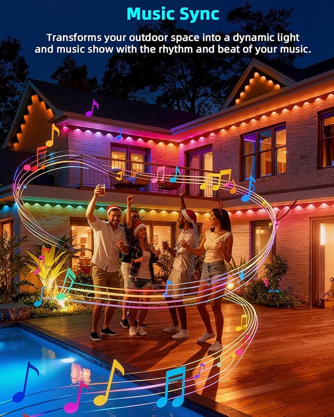 REYLAX Permanent Outdoor Lights Pro 200ft, 144 Triple-LED 135lm, RGB+IC Smart Eaves Christmas Lights for House, IP67 Waterproof, DIY Multi Scenes for Outdoor Decor, Works with Alexa Google APP Remote - Bloomnest