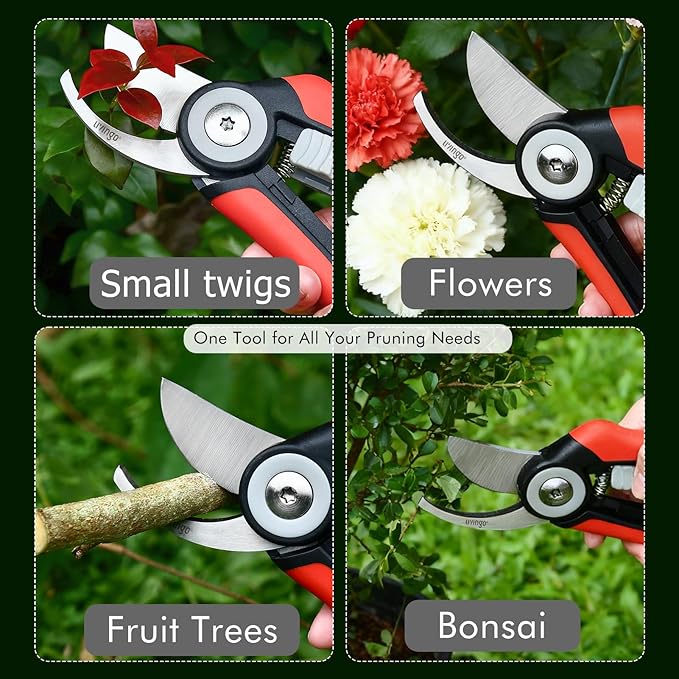 LIVINGO Bypass Pruning Shears - 8.2" Heavy Duty Garden Clippers with Curved Blades, Sharp Plant Scissors for Branches, Bushes & Shrubs, Ergonomic Handles, Spring Action - Bloomnest