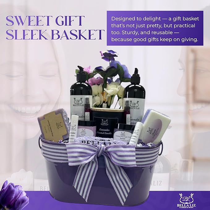Bella Liz Lavender Gift Set – 14 piece Spa Set with Soy Candle, Handmade Soaps, Body Wash & Lotion, Bath Bombs, Lip Balms, Sugar Scrub, Body Butter & More – Self-Care Gift - Bloomnest