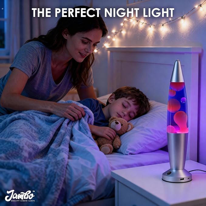 JAMBO Beautiful Liquid Lamp with USB Ports, 16" Motion Light with Blue Liquid Purple Wax, Relaxing Nightlight, Mood Light for Bedroom, Living Room, Office - Adults, Teens, Kids - Bloomnest