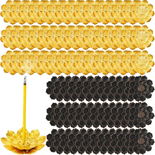 LemonRoad Diwali Gifts Bulk, Indian Return Gifts for Pooja, 100pcs Lotus Incense Holder with Incense Stick Tray, Indian Wedding Festival Yoga Spa Home Fragrance Decor (Gold and Black) - Bloomnest