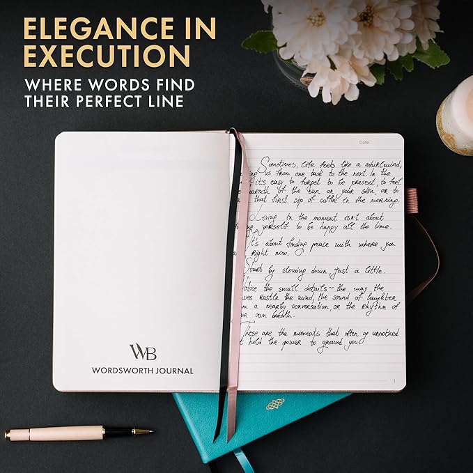 Wordsworth & Black A5 Lined Journal 216 Lined Pages, Hardcover Leather, 120 GSM Paper, Journaling Notebook for Work & Sketching, Journals for Women, Men - Gifts Box Included Rose Gold - Bloomnest