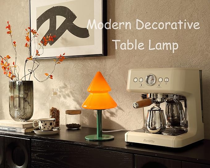 Orange Glass Table Lamp,Mid Century Modern Lamp for Bedroom,Unique Retro Kitchen Bauhaus Lamps,Vintage Mushroom Lamps for Livingroom (Orange) - Bloomnest