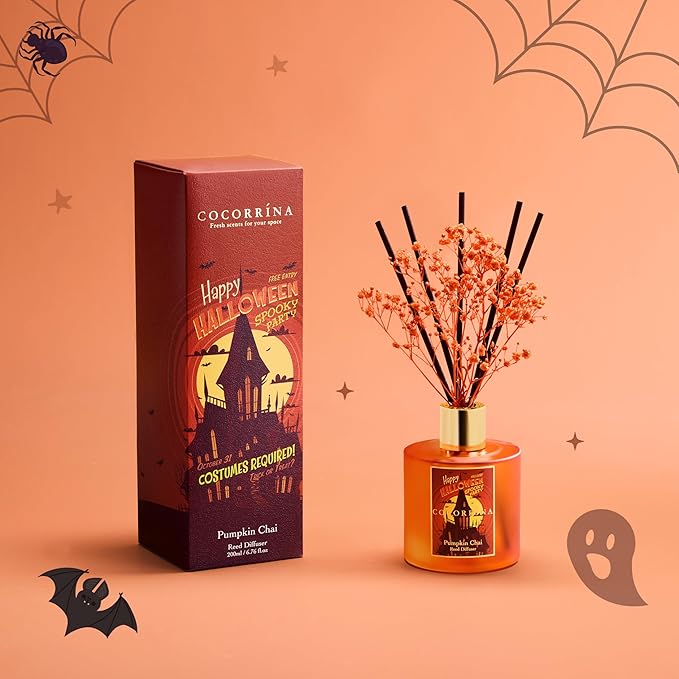 COCORRÍNA Reed Diffuser - Pumpkin Chai 6.7 fl oz Scented Diffuser with 8 Sticks Home Fragrance Bathroom Shelf Decor (Halloween Collection) - Bloomnest