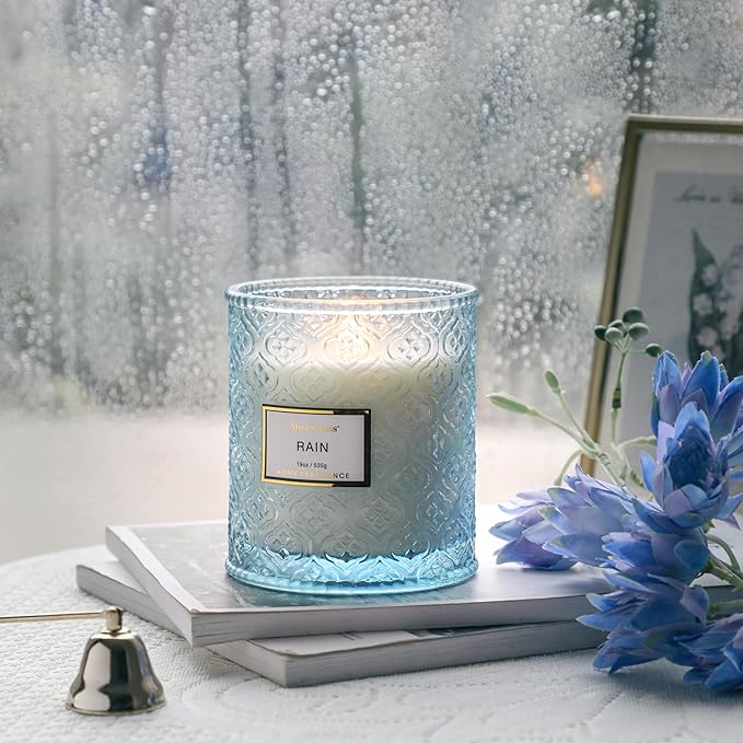 Rain Summer Scented Candles, 19oz Aromatherapy Candles Gifts for Women, Blue Luxury Large Decorative Candles in Glass, Natural Soy Wax for Home - Bloomnest